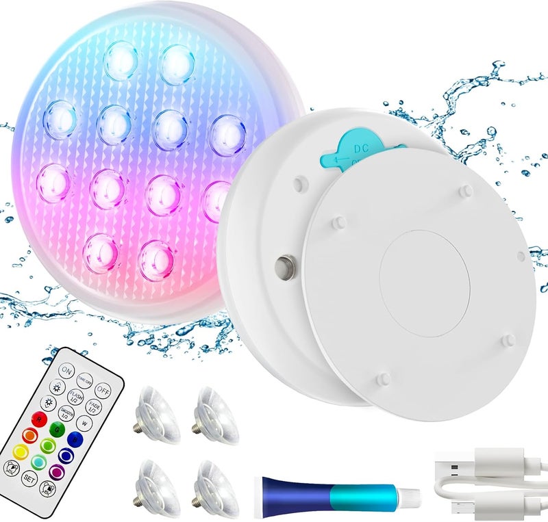 BOXPSII Pool Lights,Rechargeable Submersible LED Lights with Remote,IP68 Waterproof 16 Color LED Floating Pool Lights with Magnet, Suction Cups for Above Ground Inground Pool,Pond,Bathtub 2 Pack - Image 1